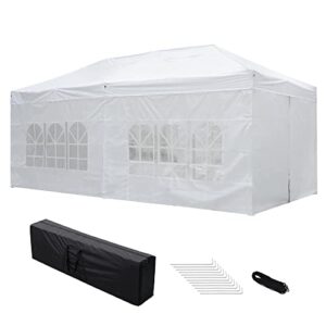 instahibit 10x20ft 95lb heavy duty outdoor pop up canopy enclosed wedding backyard party event tent white with sidewall