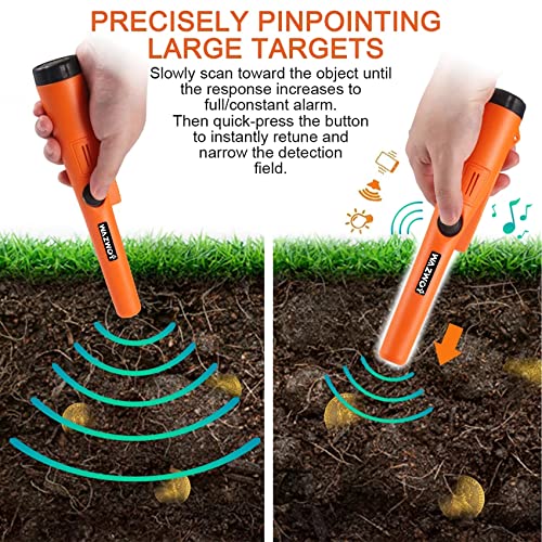 WAZWOY Metal Detector Pinpointer, Professional Handheld Metal Detector with LED Light, 360° Search Pinpointing Finder Probe Treasure Hunting Tool Accessories for Adults and Kids