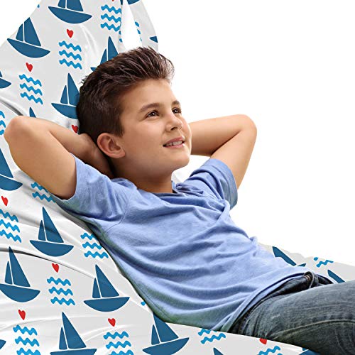 Ambesonne Party Lounger Chair Bag, Pastel Little Boats Sailing on Sea Waves Hearts Birthday Celebration, High Capacity Storage with Handle Container, Lounger Size, Blue Red White