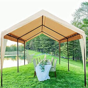 Abba Patio Portable Lightweight Carport Canopy 10 x 20 ft Easy to Assemble Garage Boat Shelter Car Tent for Party, Wedding, Garden, Outdoor Storage Shed with 6 Steel Legs, Khaki