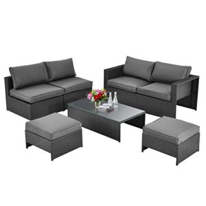 liruxun 6pcs patio rattan furniture set space saving cushioned no assembly loveseat armless sofa