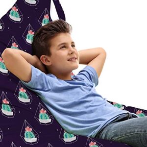 ambesonne geometrical lounger chair bag, cactus plants inside diamond shapes on polka dots modern details, high capacity storage with handle container, lounger size, dark purple and sea green