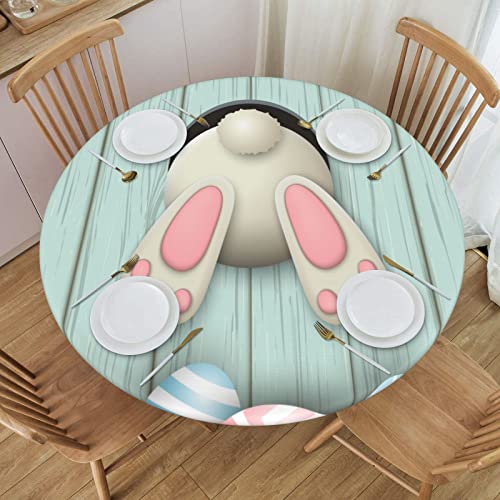 Round Tablecloth Cute Easter Eggs Bunny Fitted Elastic Waterproof Wipeable Table Cloth Cover Decorations Table Pad Cover for lndoor Outdoor-Medium