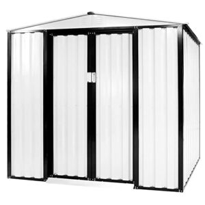 patiomore 4×6 ft outdoor storage shed tool house garden steel shed walk-in (white)