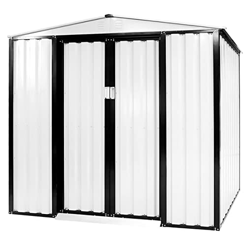 Patiomore 4×6 FT Outdoor Storage Shed Tool House Garden Steel Shed Walk-in (White)