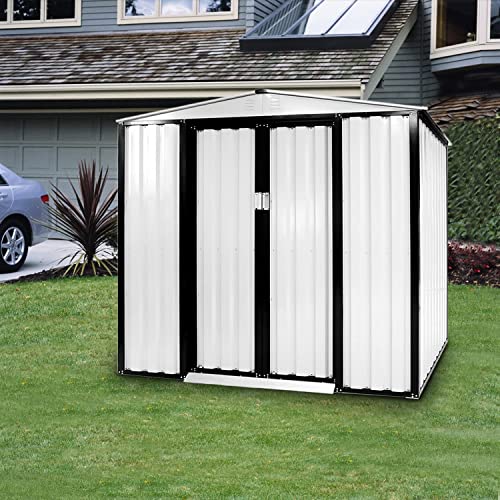 Patiomore 4×6 FT Outdoor Storage Shed Tool House Garden Steel Shed Walk-in (White)