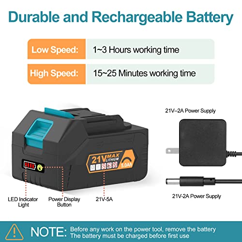 Leaf Blower, UBeesize 21V Cordless Leaf Blower with 5.0Ah Battery & Fast Charger, Electric Leaf Blower for Courtyard Care, 6-Speeds Control Leaf Blower for Blowing Leaves, Snow, Dust and Debris