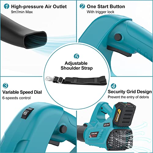 Leaf Blower, UBeesize 21V Cordless Leaf Blower with 5.0Ah Battery & Fast Charger, Electric Leaf Blower for Courtyard Care, 6-Speeds Control Leaf Blower for Blowing Leaves, Snow, Dust and Debris