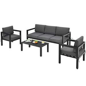liruxun 4-piece outdoor patio furniture set sectional sofa set coffee table 3-seat sofa table