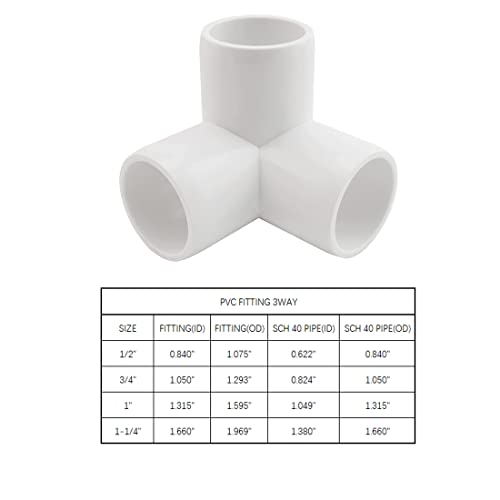 MARRTEUM 1 Inch 3 Way PVC Fitting Furniture Grade Pipe Corner Elbow for Greenhouse Shed / Tent Connection / Garden Support Structure / Storage Frame [Pack of 6]