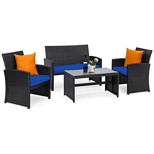 LIRUXUN 8pcs Patio Rattan Furniture Conversation Set Cushion Sofa Table Garden Loveseat Coffee Table