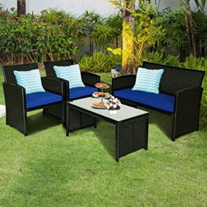 LIRUXUN 8pcs Patio Rattan Furniture Conversation Set Cushion Sofa Table Garden Loveseat Coffee Table