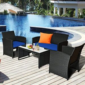 LIRUXUN 8pcs Patio Rattan Furniture Conversation Set Cushion Sofa Table Garden Loveseat Coffee Table