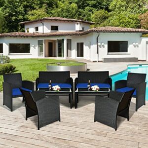 LIRUXUN 8pcs Patio Rattan Furniture Conversation Set Cushion Sofa Table Garden Loveseat Coffee Table