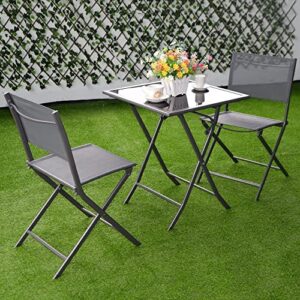 liruxun 3 pcs bistro set garden backyard table chairs outdoor patio furniture folding square table