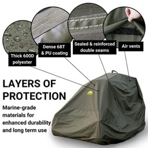 Family Accessories Zero-Turn Mower Cover. Waterproof Heavy Duty 600D Marine Grade Fabric. Universal Fit Riding ZTR Lawn Tractor Accessories. Outdoor Heavy Rain Protection