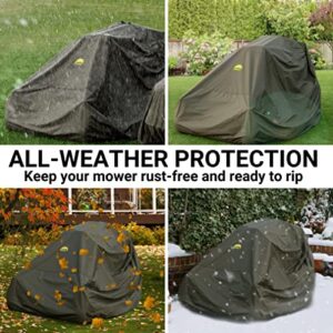 Family Accessories Zero-Turn Mower Cover. Waterproof Heavy Duty 600D Marine Grade Fabric. Universal Fit Riding ZTR Lawn Tractor Accessories. Outdoor Heavy Rain Protection