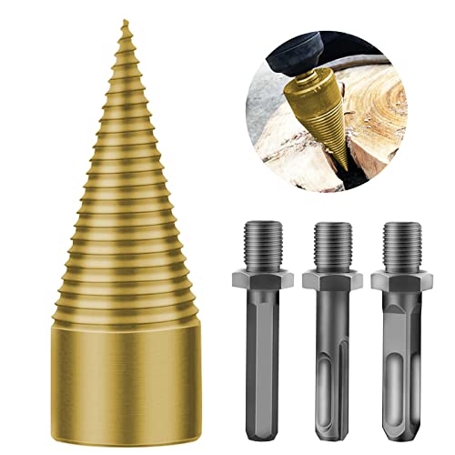 MageeLeigh Firewood Drill Bit Set,Removable Firewood Log Splitter Drill Bit,Heavy Duty Drill Screw Cone Driver for Hand Drill with 3 Handle(Hex+Square+Round), 32mm