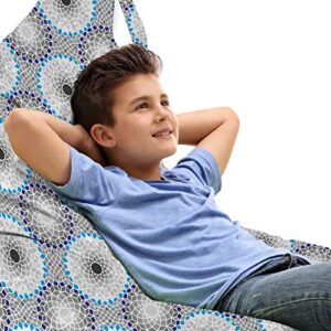 ambesonne mosaic lounger chair bag, traditional ceramic art style geometric glazed overlapping fractal design, high capacity storage with handle container, lounger size, pale grey azure blue