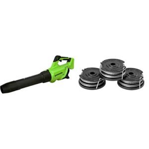 greenworks blf349 40v (120 mph / 500 cfm) axial leaf blower, tool only & 0.065″ dual line replacement string trimmer line spool, 3 count (pack of 1)