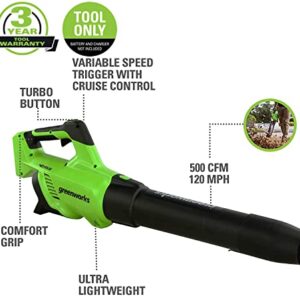 Greenworks BLF349 40V (120 MPH / 500 CFM) Axial Leaf Blower, Tool Only & 0.065" Dual Line Replacement String Trimmer Line Spool, 3 Count (Pack of 1)