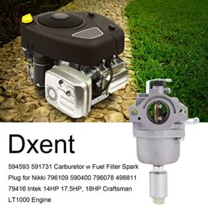 594593 591731 Carburetor w Fuel Filter for Nikki Briggs and Stratton 796109 590400 796078 498811 79416 594601 Intek 14HP 17.5HP 18HP Craftsman lt1000 lt2000 31c707 John Deere la115