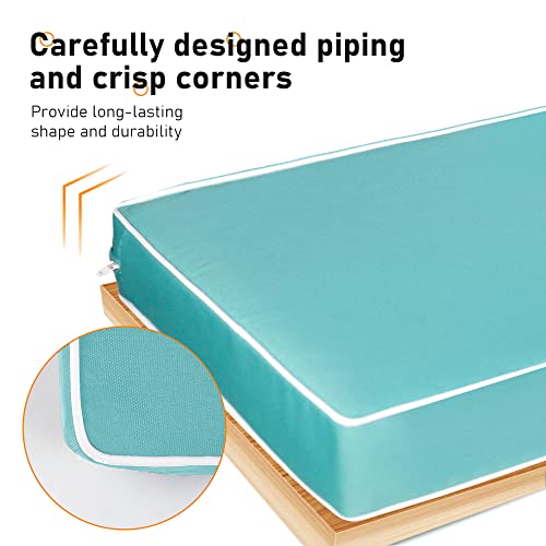 PNP FKJP 1 Pack Outdoor Cushion Washable Covers 48" X 18" X 3"Inch, Water-Resistant Seat Slipcovers, Patio Furniture Covers with Zipper and Tie, Aqua Blue 【Only Cover】