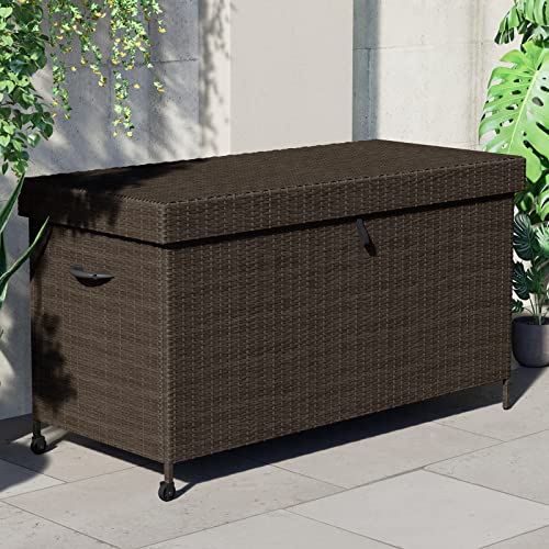 Grand patio Outdoor 170 Gallon Deck Box Outdoor Large Wicker Storage Box with Widened Lid for Patio Furniture Cushions Toys Garden Tools Pool Accessories, Dark Brown