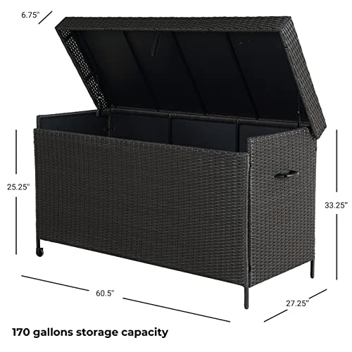 Grand patio Outdoor 170 Gallon Deck Box Outdoor Large Wicker Storage Box with Widened Lid for Patio Furniture Cushions Toys Garden Tools Pool Accessories, Dark Brown