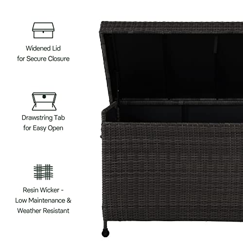 Grand patio Outdoor 170 Gallon Deck Box Outdoor Large Wicker Storage Box with Widened Lid for Patio Furniture Cushions Toys Garden Tools Pool Accessories, Dark Brown