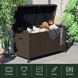 Grand patio Outdoor 170 Gallon Deck Box Outdoor Large Wicker Storage Box with Widened Lid for Patio Furniture Cushions Toys Garden Tools Pool Accessories, Dark Brown