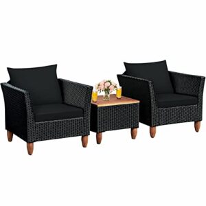liruxun 3pcs outdoor patio rattan furniture set wooden table top cushioned sofa black coffee table (color : d)