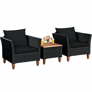 LIRUXUN 3PCS Outdoor Patio Rattan Furniture Set Wooden Table Top Cushioned Sofa Black Coffee Table (Color : D)