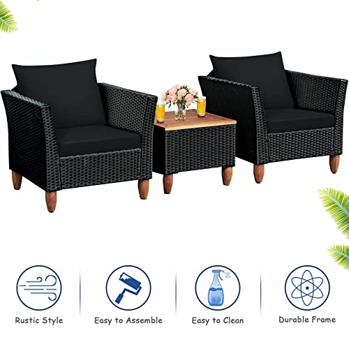 LIRUXUN 3PCS Outdoor Patio Rattan Furniture Set Wooden Table Top Cushioned Sofa Black Coffee Table (Color : D)