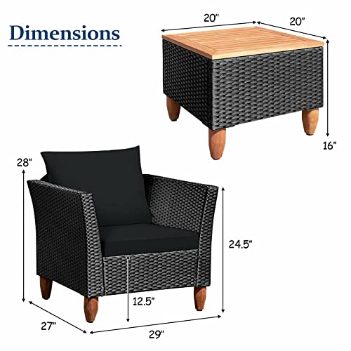 LIRUXUN 3PCS Outdoor Patio Rattan Furniture Set Wooden Table Top Cushioned Sofa Black Coffee Table (Color : D)