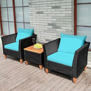 LIRUXUN 3PCS Outdoor Patio Rattan Furniture Set Wooden Table Top Cushioned Sofa Black Coffee Table (Color : D)