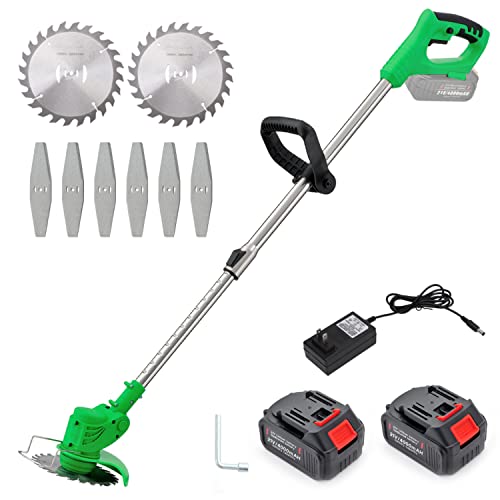 Weed Wacker Cordless Electric Brush Cutter 52 Inch Grass Trimmer Stingless Lightweight Grass Weedeater Battery Powered 8 Blades,2 Batteries, 1 Charger Used for Dense Weeds and Garden Yard Trimming