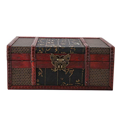 GLOGLOW Vintage Wooden Storage Box, Small Size Wood Craft Box with Hinged Lid for Jewelry Gift Organizer Home Decor (Chinese Style)