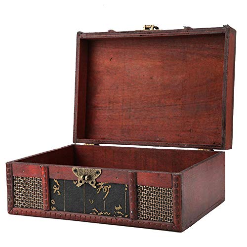 GLOGLOW Vintage Wooden Storage Box, Small Size Wood Craft Box with Hinged Lid for Jewelry Gift Organizer Home Decor (Chinese Style)