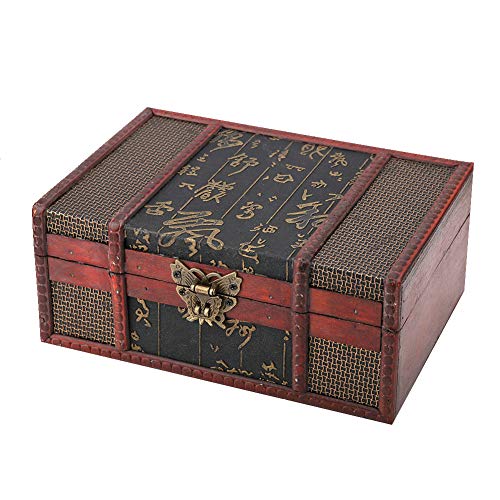 GLOGLOW Vintage Wooden Storage Box, Small Size Wood Craft Box with Hinged Lid for Jewelry Gift Organizer Home Decor (Chinese Style)