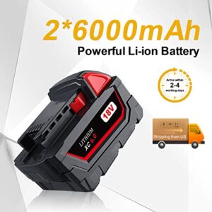 CEENR 2Pack High Output 6.0Ah 18V M-18 Battery Replace for Milwaukee 18V Battery Lithium XC 48-11-1850 48-11-1862 48-11-1840 48-11-1828 48-11-1815