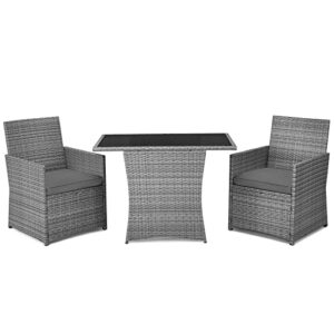 liruxun 3pcs patio rattan furniture set cushioned sofa armrest garden gray coffee table chairs