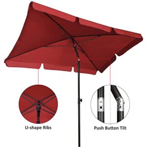 AMMSUN 6.5 x 4.2ft Rectangular Patio Umbrella Outdoor Market Table Umbrella Steel Pole and Ribs Push Button Tilt, Maroon