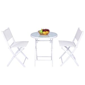 liruxun 3 pcs folding bistro table chairs set garden backyard patio furniture white loveseat coffee table