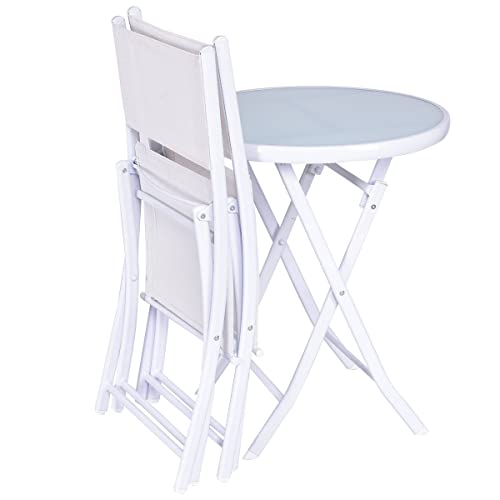 LIRUXUN 3 PCS Folding Bistro Table Chairs Set Garden Backyard Patio Furniture White Loveseat Coffee Table