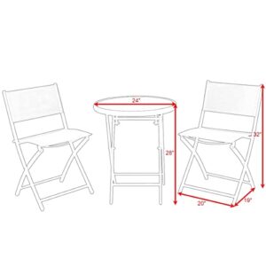 LIRUXUN 3 PCS Folding Bistro Table Chairs Set Garden Backyard Patio Furniture White Loveseat Coffee Table
