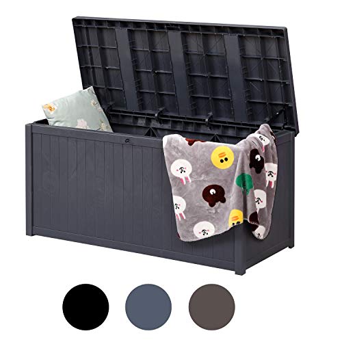 Plastic Deck Storage Container Box - Water-resistant 120 Gallon Outdoor Patio Garden Furniture, Grey, Update for Hydraulic Rods