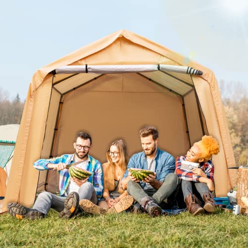 MELLCOM 10x10 ft Outdoor Storage Shelter - Heavy Duty Portable Garage, Tool Shed, Carport - Ideal for Bikes, Motorcycles, and Outdoor Tools - Beige