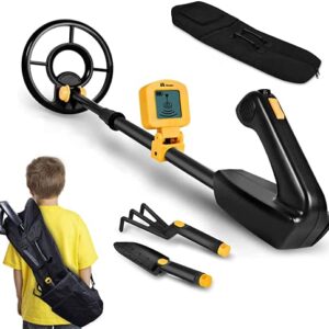 RM RICOMAX Metal Detector for Kids - 7.4 Inch Waterproof Kid Metal Detectors Gold Detector Lightweight Search Coil (24"-35") Adjustable Metal Detector for Junior & Youth with High Accuracy - Yellow