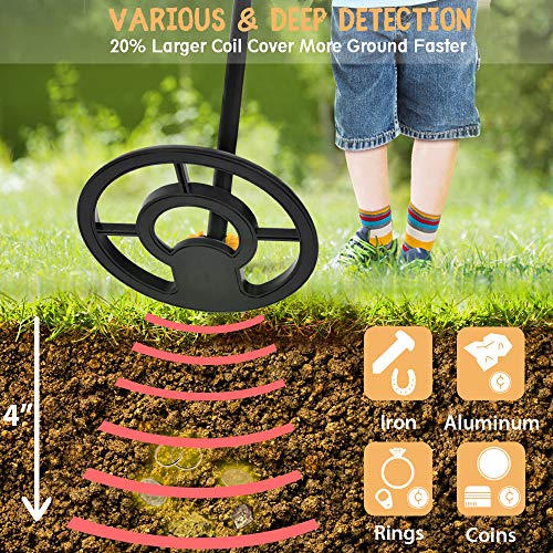 RM RICOMAX Metal Detector for Kids - 7.4 Inch Waterproof Kid Metal Detectors Gold Detector Lightweight Search Coil (24"-35") Adjustable Metal Detector for Junior & Youth with High Accuracy - Yellow